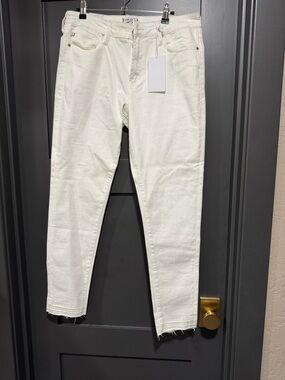 Dear John Cream Straight Jeans with Maroon Stitching